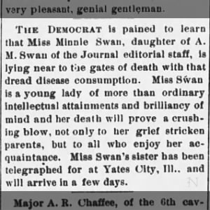 Minnie Swan Article, ABQ Morning Democrat, Jul 23, 1886, Page 4