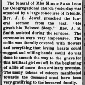 Minnie Swan Obit, ABQ Morning Democrat, Sept 24, 1886, Page 4