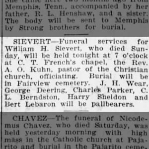 Obituary for W HUam H. SIEVERT
